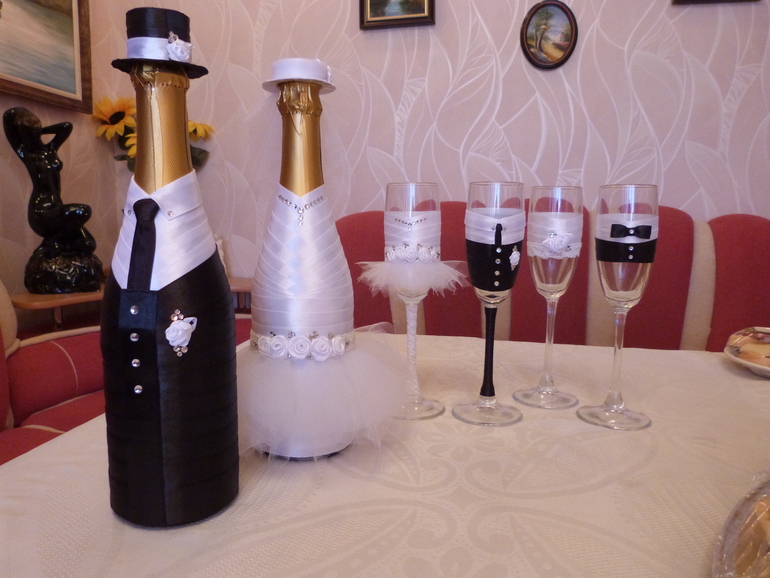 Оформление свадебного шампанского мастер класс галстук