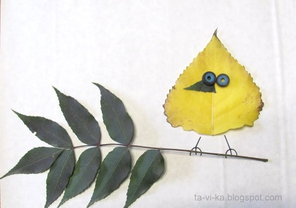 Сегодня увидела милые простые поделки из осенних листочков