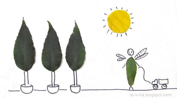 Сегодня увидела милые простые поделки из осенних листочков