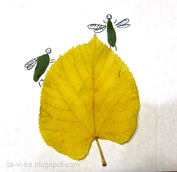 Сегодня увидела милые простые поделки из осенних листочков