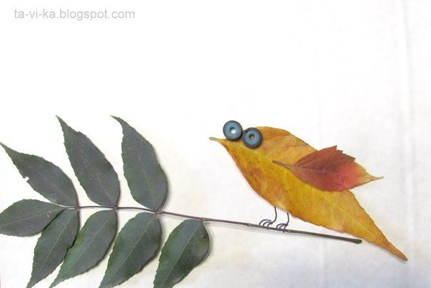 Сегодня увидела милые простые поделки из осенних листочков