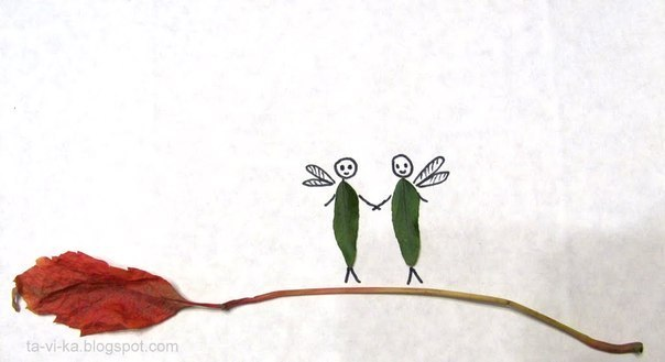 Сегодня увидела милые простые поделки из осенних листочков