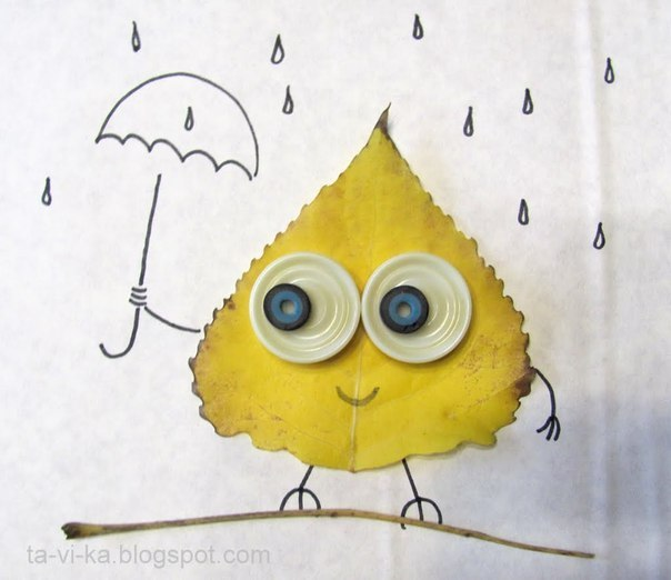 Сегодня увидела милые простые поделки из осенних листочков