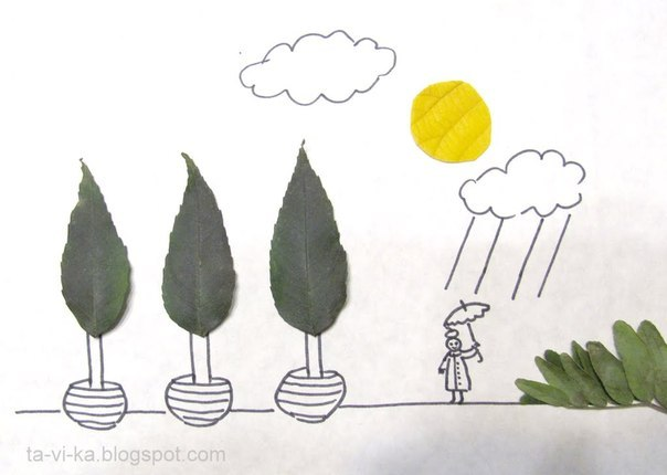 Сегодня увидела милые простые поделки из осенних листочков