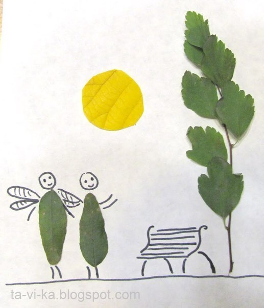 Сегодня увидела милые простые поделки из осенних листочков