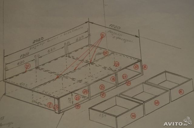 Кровать подиум с ящиками чертеж