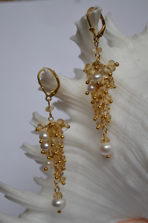 Серьги из цитрина и жемчуга