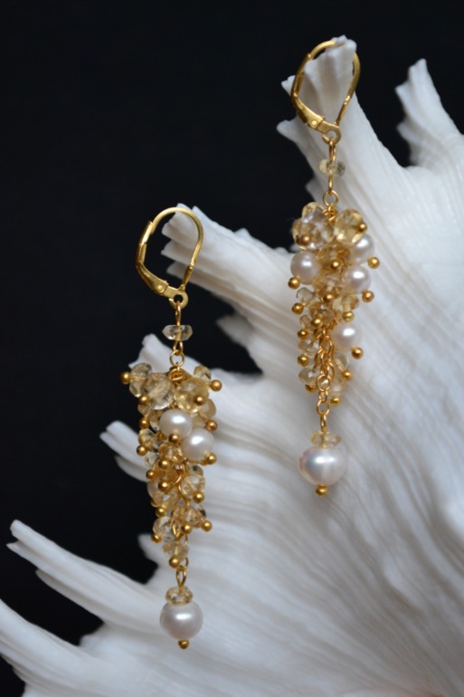 Серьги из цитрина и жемчуга