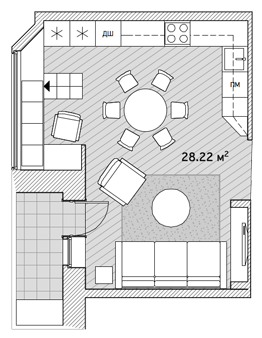 Проект кухни гостиной 18 кв м с расстановкой мебели