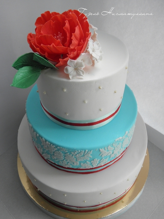Торт свадебный в красно-бело-голубых тонах)