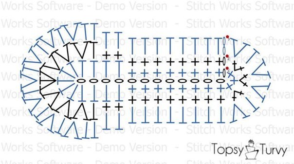 Схема подошвы крючком из трикотажной пряжи