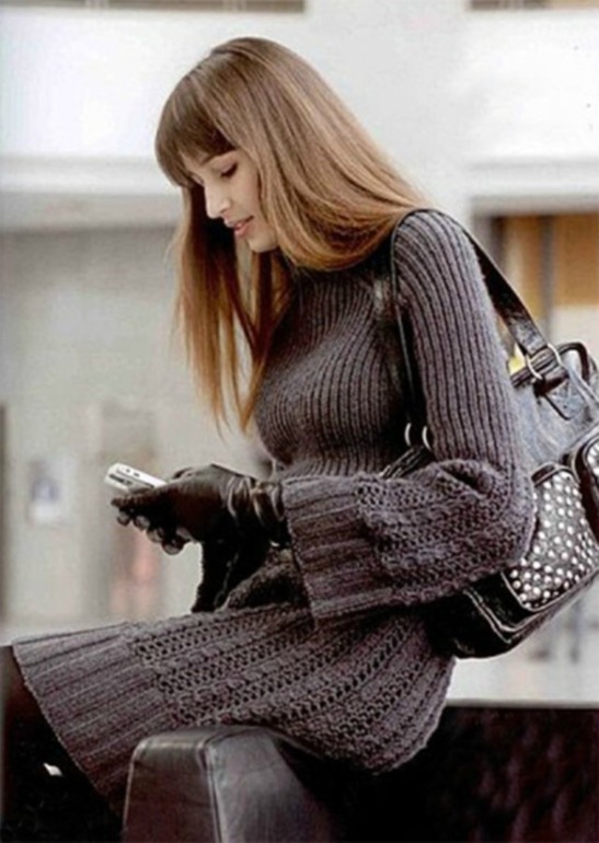 Элегантное платье полосками из кос и ажура