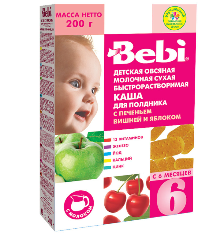 Каша для полдника bebi пшеничная печенье с малиной и вишней